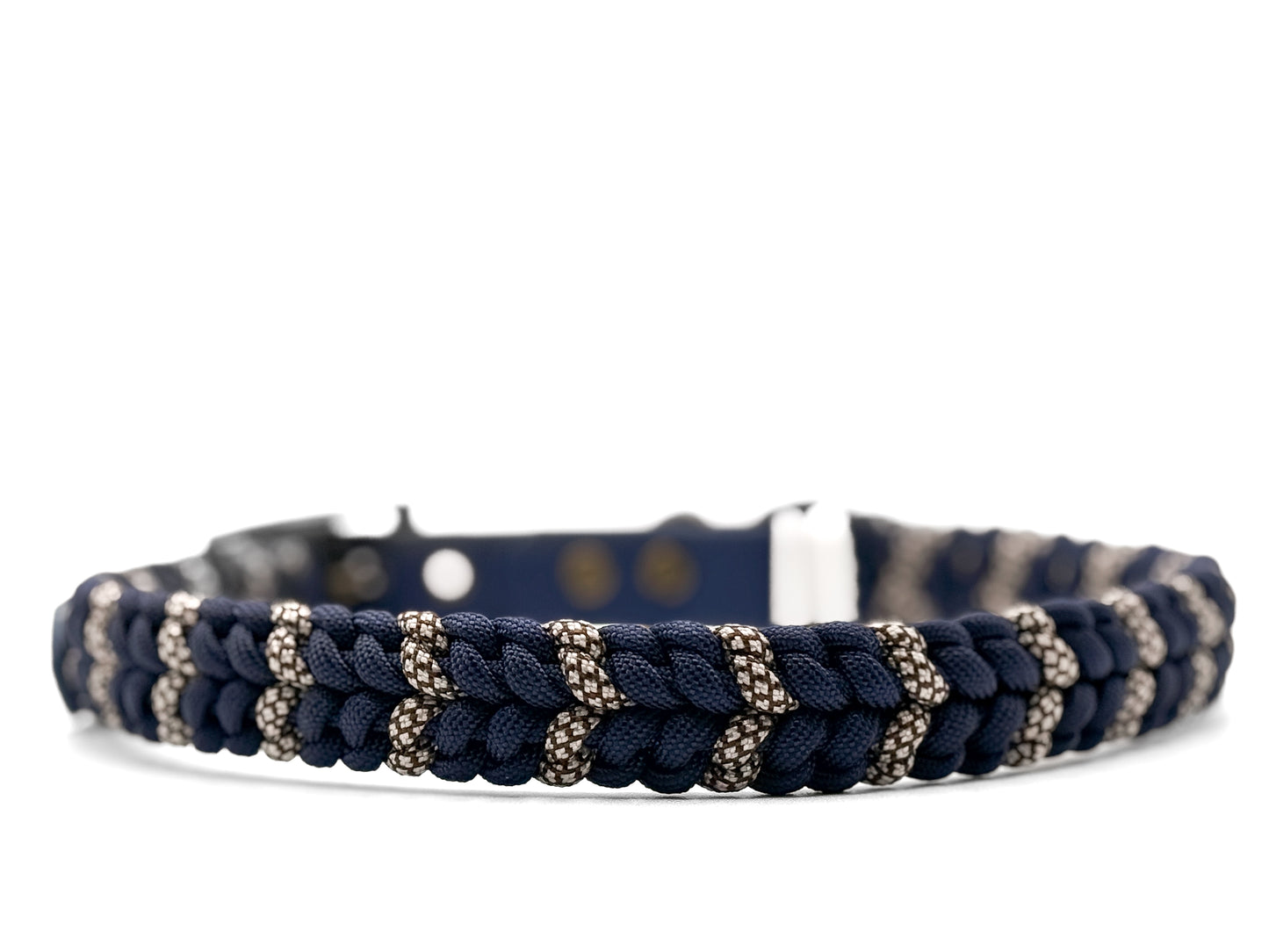 Halsband aus Paracord und Biothane in Dunkelblau/ Braun